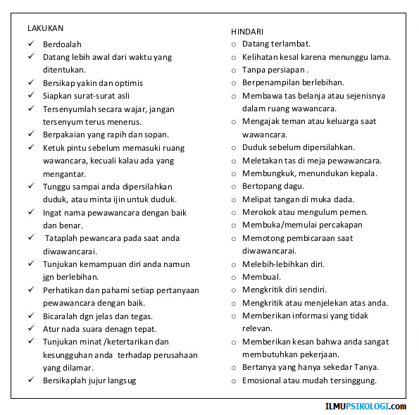 Hal-Hal yang Sebaiknya Dilakukan dan Dihindari dalam Wawancara Kerja Hal-Hal yang Sebaiknya Dilakukan dan Dihindari dalam Wawancara Kerja_